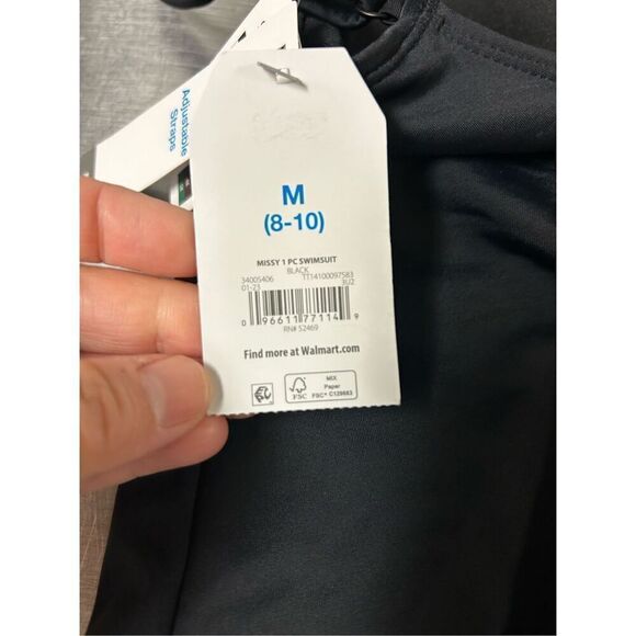 Time and Thru Women’s Ruffled Sleeve Black One Piece Swimsuit. Size M(8-10). NEW - Picture 6 of 8